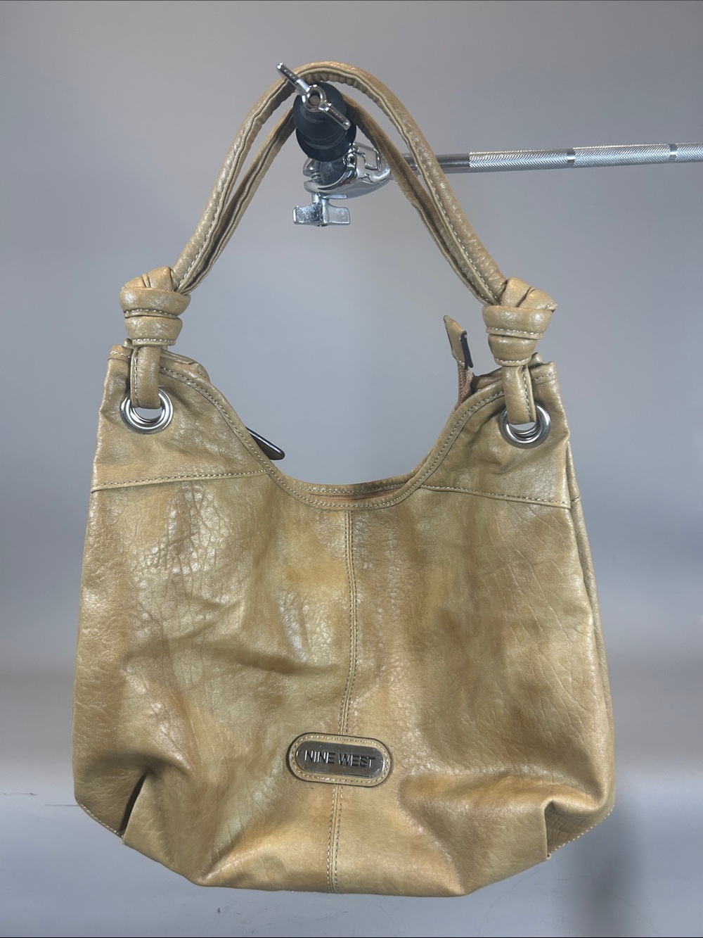 (10+) Nine West Light Tan Leather Knotted-Handle Shoulder Bag Like New Boho